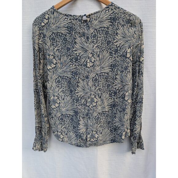 Morris & Co x H&M Womens Floral Smocked Sleeve Blouse Sz 2 Blue Romantic - Picture 4 of 10